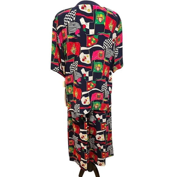 Vintage NWT August Silk Diane Gilman 90s Silk 2 Piece Flag Print Top and Pants L - Picture 2 of 11